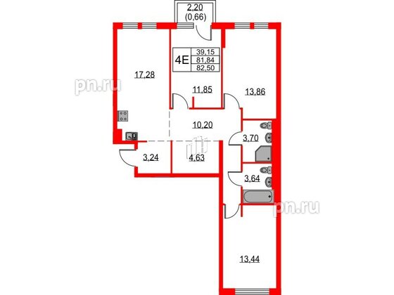 Квартира в ЖК Невская долина, 3 комнатная, 82.5 м², 13 этаж