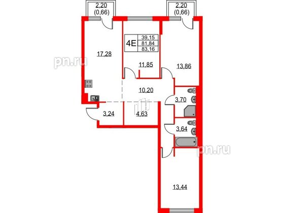 Квартира в ЖК Невская долина, 3 комнатная, 83.16 м², 15 этаж
