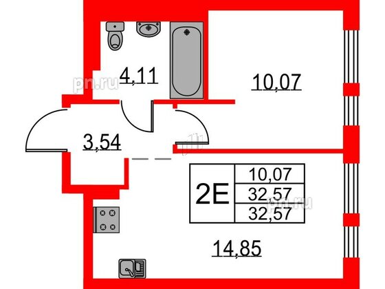 Квартира в ЖК Невская долина, 1 комнатная, 32.57 м², 5 этаж