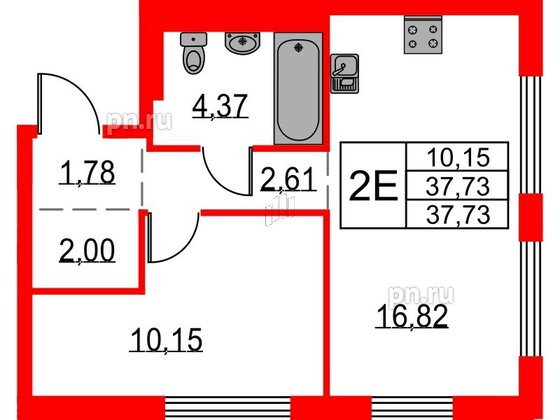 Квартира в ЖК Невская долина, 1 комнатная, 37.73 м², 1 этаж