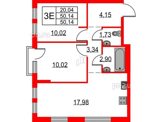 Квартира в ЖК Невская долина, 2 комнатная, 50.14 м², 12 этаж