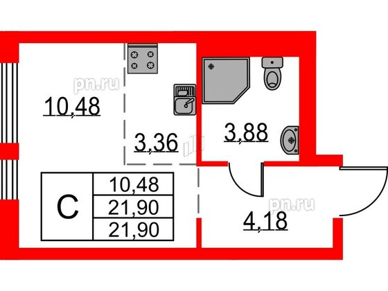 Квартира в ЖК Невская долина, студия, 21.9 м², 5 этаж