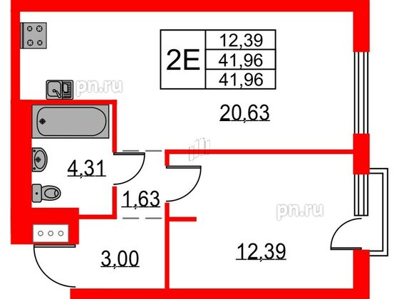 Квартира в ЖК Невская долина, 1 комнатная, 41.96 м², 6 этаж