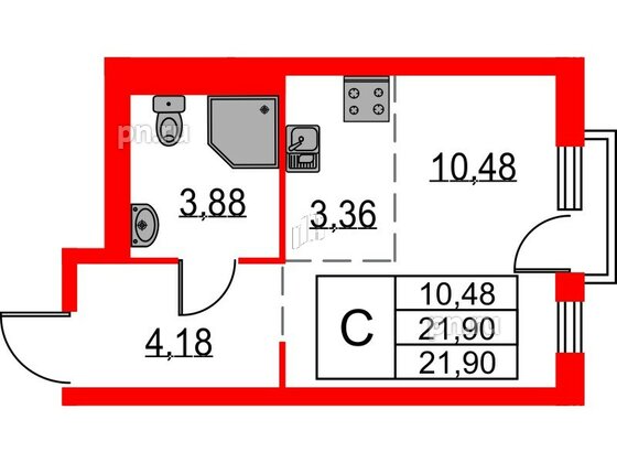 Квартира в ЖК Невская долина, студия, 21.9 м², 9 этаж