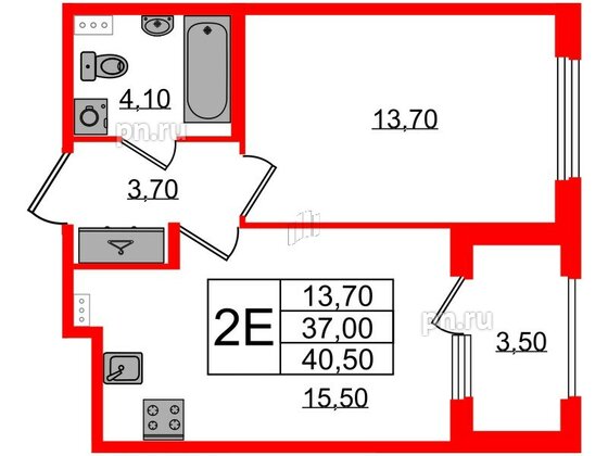 Квартира в ЖК Дубровский, 1 комнатная, 40.5 м², 1 этаж