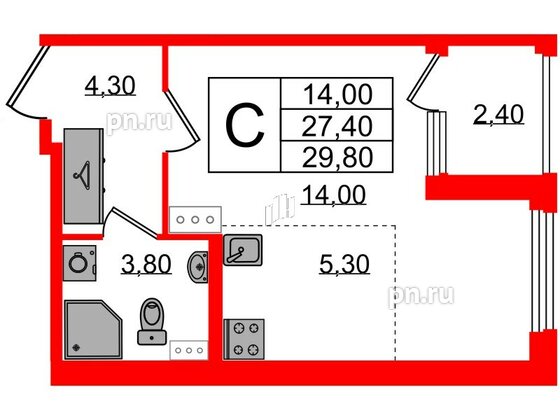 Квартира в ЖК Дубровский, студия, 29.8 м², 2 этаж