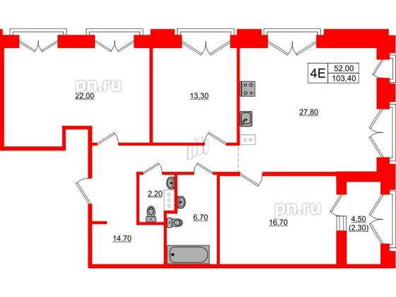 Квартира в ЖК Наследие, 3 комнатная, 105.29 м², 8 этаж