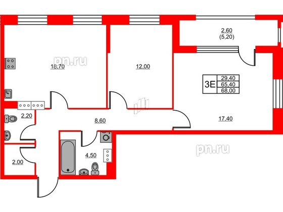 Квартира в ЖК Тайм Сквер, 2 комнатная, 68 м², 9 этаж