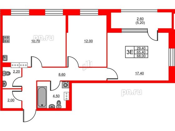 Квартира в ЖК Тайм Сквер, 2 комнатная, 68 м², 12 этаж