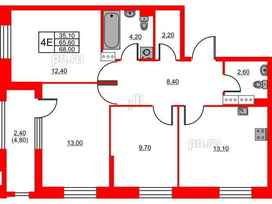 Квартира в ЖК Тайм Сквер, 3 комнатная, 68 м², 9 этаж