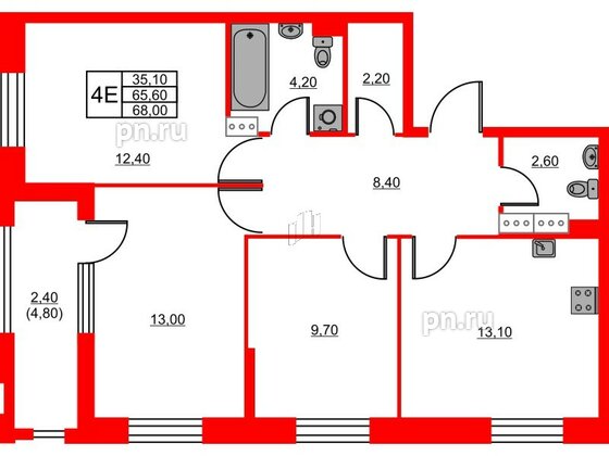 Квартира в ЖК Тайм Сквер, 3 комнатная, 68 м², 10 этаж