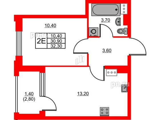 Квартира в ЖК Тайм Сквер, 1 комнатная, 32.3 м², 10 этаж