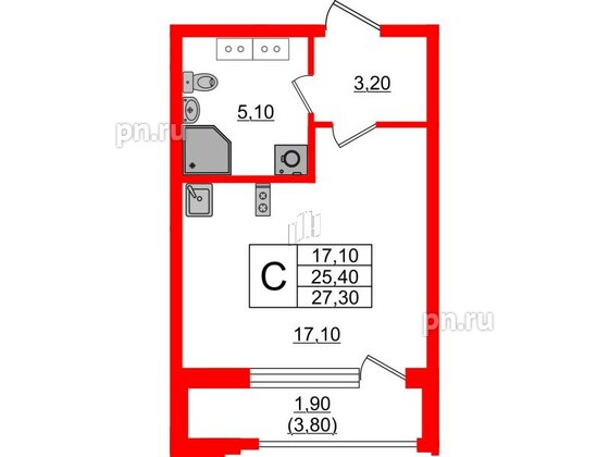 Квартира в ЖК Тайм Сквер, студия, 27.3 м², 4 этаж