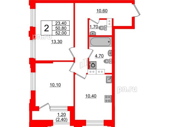 Квартира в ЖК Тайм Сквер, 2 комнатная, 52 м², 9 этаж