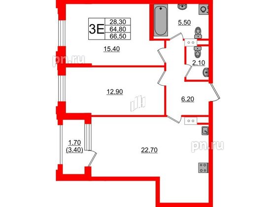 Квартира в ЖК Тайм Сквер, 2 комнатная, 66.5 м², 10 этаж