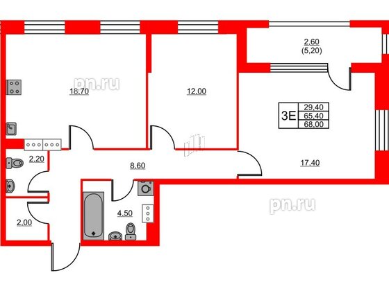 Квартира в ЖК Тайм Сквер, 2 комнатная, 68 м², 9 этаж