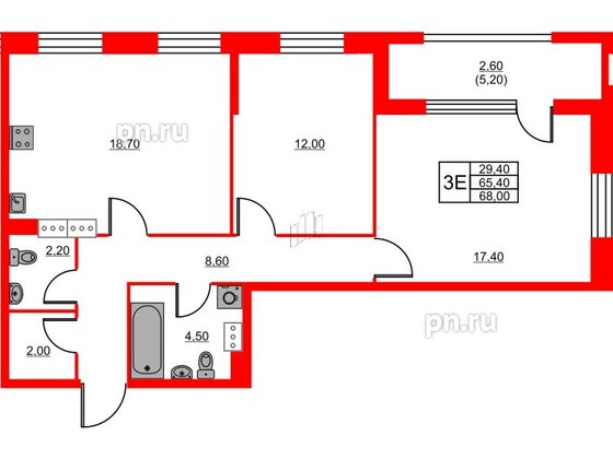 Квартира в ЖК Тайм Сквер, 2 комнатная, 68 м², 13 этаж