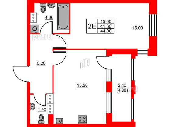 Квартира в ЖК Тайм Сквер, 1 комнатная, 44 м², 3 этаж