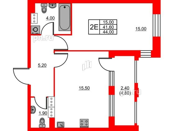 Квартира в ЖК Тайм Сквер, 1 комнатная, 44 м², 9 этаж