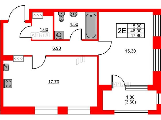 Квартира в ЖК Тайм Сквер, 1 комнатная, 47.8 м², 5 этаж