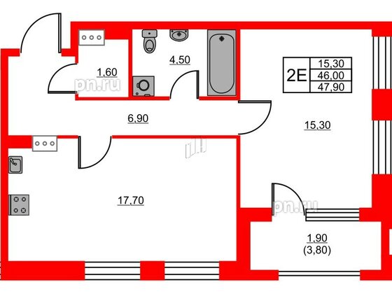 Квартира в ЖК Тайм Сквер, 1 комнатная, 47.9 м², 12 этаж