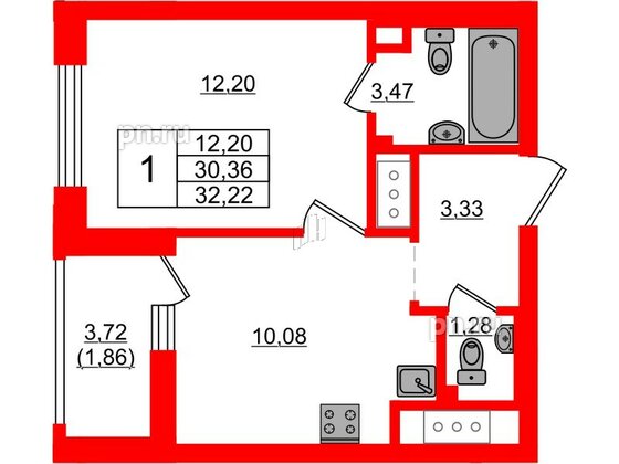 Квартира в ЖК UP-квартал Новый Московский, 1 комнатная, 32.22 м², 10 этаж