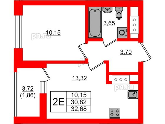 Квартира в ЖК UP-квартал Новый Московский, 1 комнатная, 32.68 м², 10 этаж