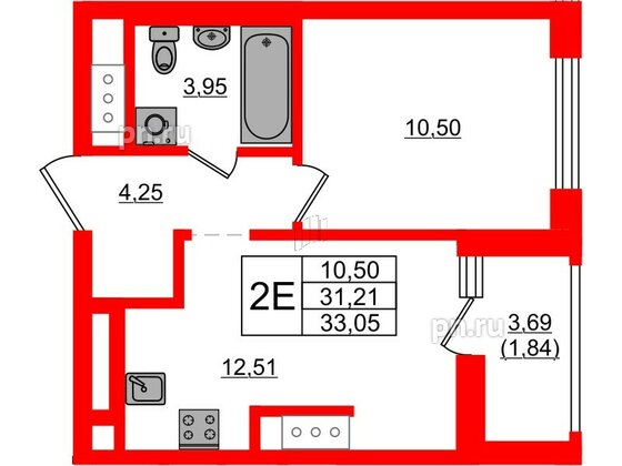 Квартира в ЖК UP-квартал Новый Московский, 1 комнатная, 33.05 м², 10 этаж