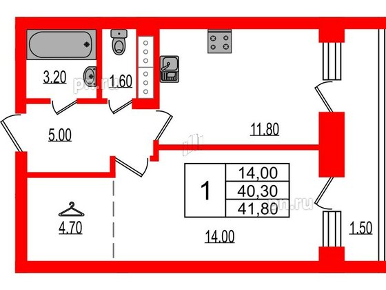 Квартира в ЖК Эко Гармония, 1 комнатная, 41.8 м², 1 этаж