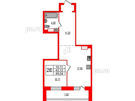 Квартира в ЖК Эко Гармония, 1 комнатная, 45.04 м², 5 этаж