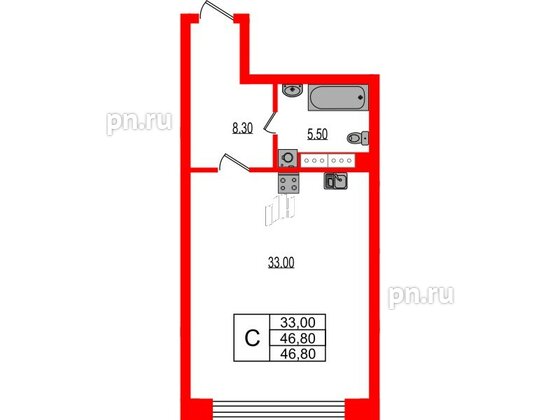 Квартира в ЖК Эко Гармония, студия, 46.8 м², 1 этаж