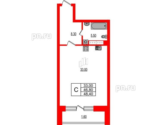 Квартира в ЖК Эко Гармония, студия, 48.4 м², 4 этаж