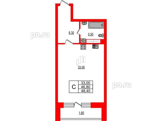 Квартира в ЖК Эко Гармония, студия, 48.4 м², 6 этаж