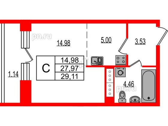 Квартира в ЖК Эко Гармония, студия, 29.11 м², 2 этаж