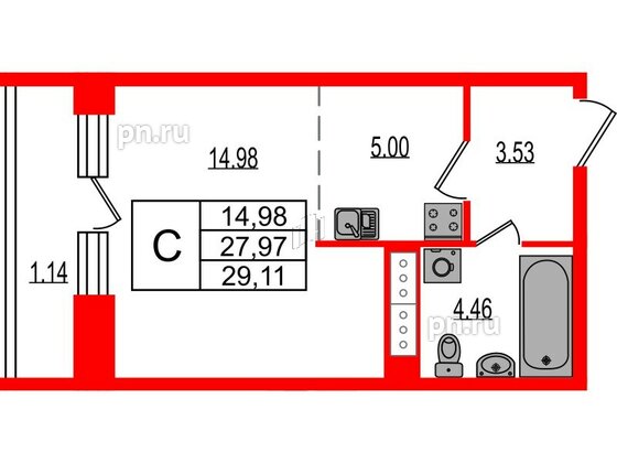 Квартира в ЖК Эко Гармония, студия, 29.11 м², 3 этаж