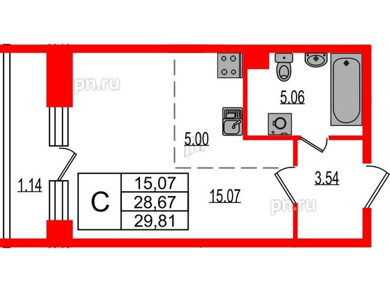 Квартира в ЖК Эко Гармония, студия, 29.81 м², 1 этаж