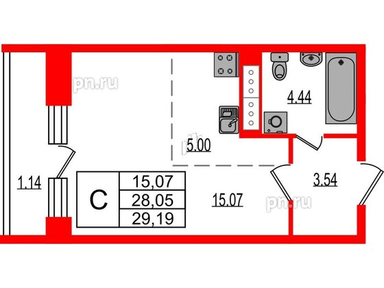 Квартира в ЖК Эко Гармония, студия, 29.19 м², 2 этаж