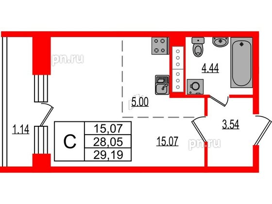 Квартира в ЖК Эко Гармония, студия, 29.19 м², 3 этаж