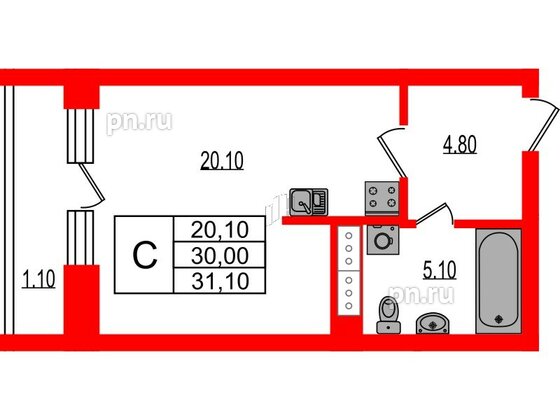 Квартира в ЖК Эко Гармония, студия, 31.1 м², 3 этаж