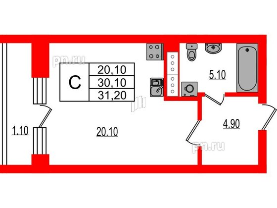 Квартира в ЖК Эко Гармония, студия, 31.2 м², 1 этаж