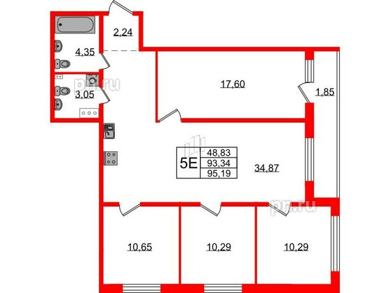 Квартира в ЖК «Эко Гармония», 4 комнатная, 95.19 м², 2 этаж