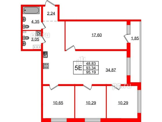 Квартира в ЖК Эко Гармония, 4 комнатная, 95.19 м², 3 этаж