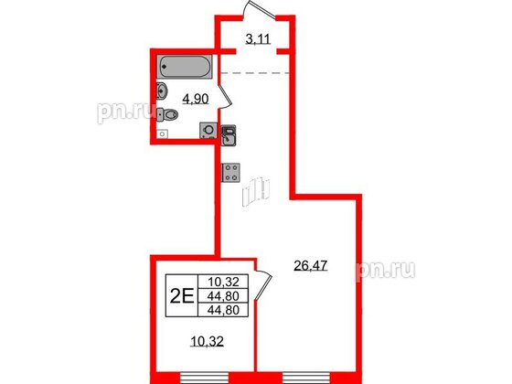 Квартира в ЖК Эко Гармония, 1 комнатная, 44.8 м², 1 этаж