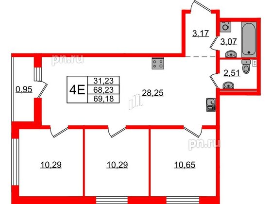 Квартира в ЖК Эко Гармония, 3 комнатная, 69.18 м², 1 этаж