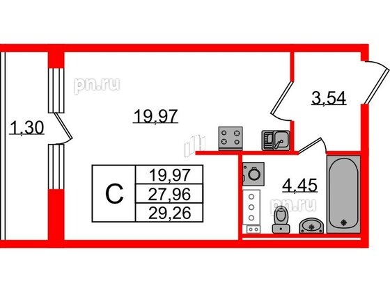 Квартира в ЖК Эко Гармония, студия, 29.26 м², 2 этаж