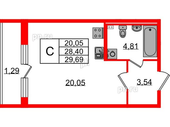 Квартира в ЖК Эко Гармония, студия, 29.69 м², 1 этаж