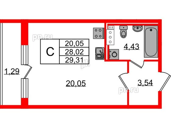 Квартира в ЖК Эко Гармония, студия, 29.31 м², 3 этаж