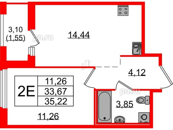 Квартира в ЖК «Парголово», 1 комнатная, 35.22 м², 15 этаж