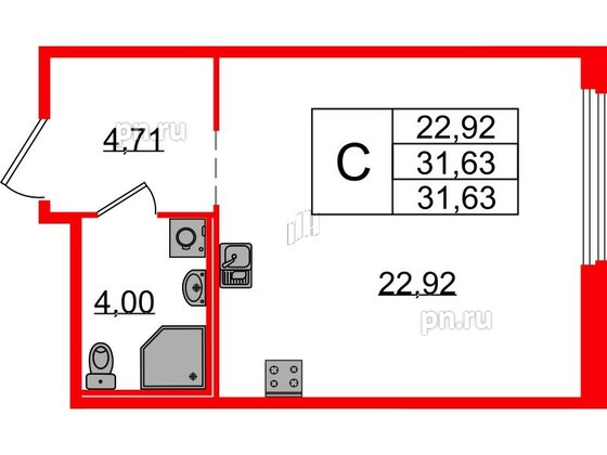 Квартира в ЖК GloraX Парголово, студия, 31.63 м², 1 этаж