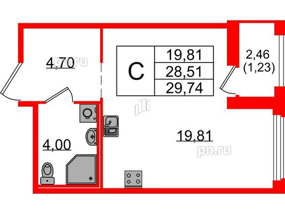 Квартира в ЖК GloraX Парголово, студия, 29.74 м², 8 этаж